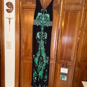 INC International Concepts Black and Green Patterned Maxi Dress